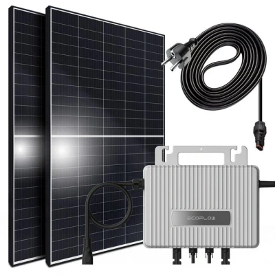 Abbildung von SUNNIVA® Balkonkraftwerk 850/800W Solaranlage mit 800W Eco Flow Stream Micro Wechselrichter Wifi Bluetooth, upgradebar drosselbar, 2x 425W Solarmodule, 5m Kabel, Solarkabel, Photovoltaikanlage