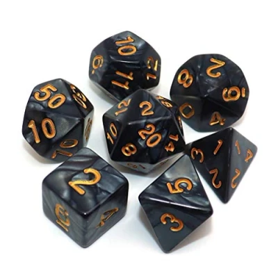Abbildung von DND Würfelset, polyedrisch, für Dungeon and Dragons, D&amp;D, Pathfinder, Rollenspiele, MTG, D20, D12, D10, D8, D6, D4, Perlschwarz