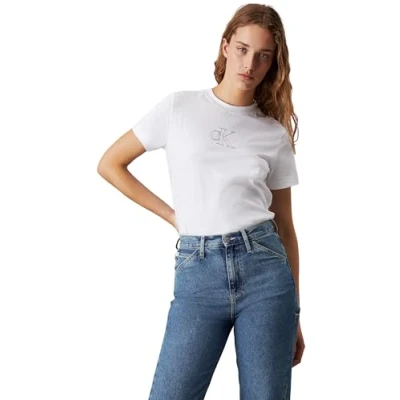 Abbildung von Calvin Klein Jeans Monogram Tshirt print, Damen, Größe: XL, Bright white