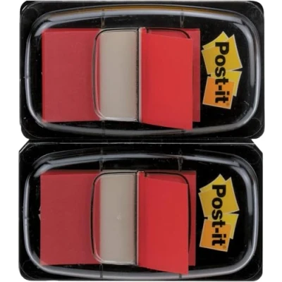 Abbildung von Post it Index Haftstreifen, Standard, Rot, 2 Spender, 25.4 mm x 43.2 mm, 50 Haftstreifen/Spender Extrastarke Haftstreifen für Dokumente und Informationen