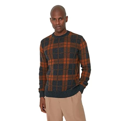 Abbildung von TRENDYOL Herren Schmaler Pullover mit Rundhalsausschnitt Sweatshirt, Anthrazit, XXL