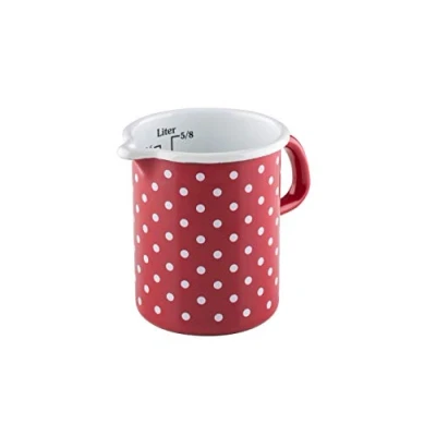 Abbildung von Riess, 0337 077, Küchenmaß 9, COUNTRY PÜNKTCHEN ROT, Durchmesser 9 cm, Höhe 12 Inhalt 0.5 Liter, Emaille, rot/weiß, Induktion