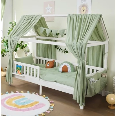 Abbildung von Alavya Home® Hausbett BUCHE CLOUD BESTSELLER! (SET Kinderbett 90x200, inklusive Matratze 90x200 Buchablage Rausfallschutz und Lattenrost), 90x200cm für Mädchen Jungen aus Massiv Buchenholz