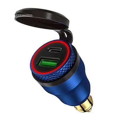 Abbildung von iMESTOU Aluminium 30W Leistungslieferung DIN Power Stecker Ladegerät zum Typ C und Schnellladung USB 3.0 Motorrad Adapter Wasserdicht für 12V 24V Hella Sockel/BMW Ducati Triumph