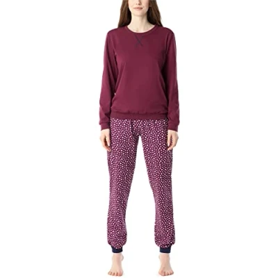 Abbildung von Merry Style Damen Lang Zweiteiliger Schlafanzug aus Baumwolle Pyjama Set Winter MS10 168 (Wein Sterne, S)