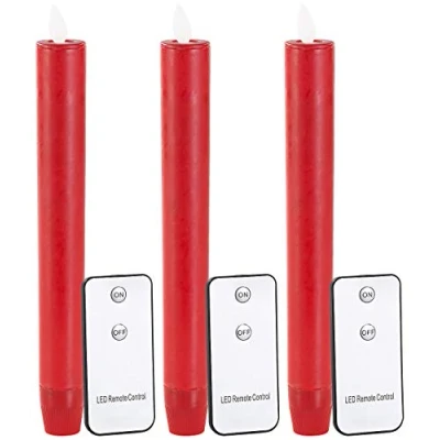 Abbildung von Britesta Flammenlose Stabkerzen: LED Stabkerze mit beweglicher Flamme und Fernbedienung rot, 3er Set (Nostagiekerzen, Kerzen, Fernbedienungen)
