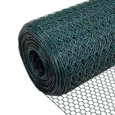 Abbildung von VOUNOT® Maschendrahtzaun Sechseckgeflecht, Drahtzaun Hasendraht Kaninchendraht Hühnerdraht, Maschenweite 13 mm, Höhe 100 cm, Länge 50 m, PVC Beschichtet Grün