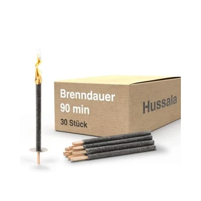 Abbildung von Hussala Diamond Wachsfackeln [30 Stück / 90 min] mit Holzstab und Tropschutz, Garten Fackeln aus Wachs