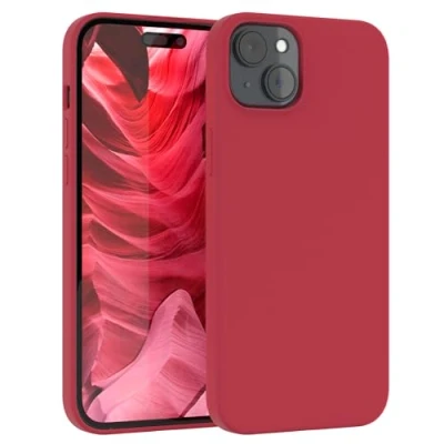 Abbildung von EAZY CASE Premium Silikon Handyhülle kompatibel mit iPhone 15 Plus Slimcover Kameraschutz und Innenfutter, Silikonhülle, Schutzhülle, Bumper, Handy Case, Hülle, Softcase, Beere