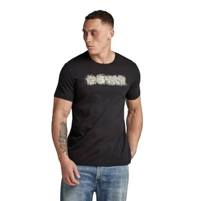 Abbildung von G Star Distressed LOGO Tshirt print, Herren, Größe: XS, Dk black