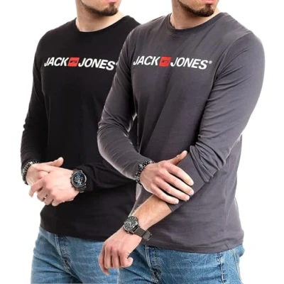Abbildung von JACK &amp; JONES Herren Langarmshirt aus Baumwolle Longsleeve Männer (LS Doppelmix 9 M)(Doppelmix Corp L/S Slate/Corp Black M)