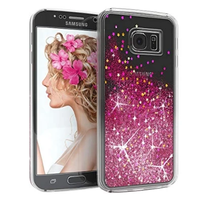 Abbildung von EAZY CASE Hülle kompatibel mit Samsung Galaxy S6 Edge Plus Schutzhülle Flüssig Glitzer, Handyhülle, Schutzhülle, Back Cover Glitter Flüssigkeit, TPU/Silikon, Transparent/Durchsichtig, Pink