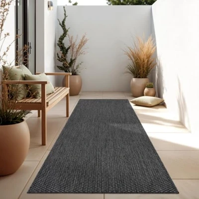 Abbildung von Paco Home Outdoor Teppich Wetterfest Wohnzimmer Balkon Küchenteppich Flachgewebe Sisaloptik Meliert Einfarbig, Grösse:60x100 cm, Farbe:Anthrazit
