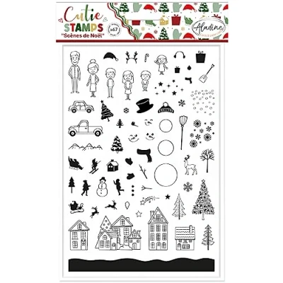 Abbildung von Aladine 67 Stempel für Weihnachtsszenen aus Schaumstoff &amp; Gummi kreative Hobbys, Scrapbooking, Bullet Journal, Kreativkarten, Dekoration Tanne, Schnee Cuties Stamp 03973