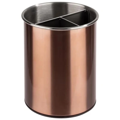 Abbildung von APS 11747 Besteckbehälter, drehbar, Ø 13 cm, Höhe 16,5 möbelschonende Unterseite, herausnehmbarer Einteiler (3 Fächer), Edelstahl, Kupfer Look