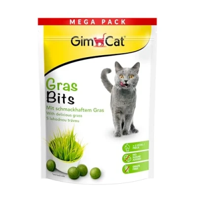 Abbildung von GimCat Gras Bits Getreidefreier und vitaminreicher Katzensnack mit echtem 1 Beutel (1 x 425 g)