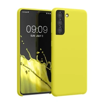Abbildung von kwmobile Hülle kompatibel mit Samsung Galaxy S21 Silikon Handy Case Handyhülle weiche Oberfläche kabelloses Laden Zitronengelb