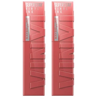 Abbildung von Maybelline New York SuperStay Vinyl Ink Lippentönungsfarbe 35 Frecher Brillanter und Leuchtender Vinyleffekt der bis zu 16 Stunden Anhält keine Übertragungsformel 2 Lippenstifte