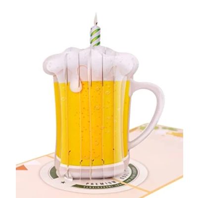 Abbildung von MOKIO® Pop Up Karte Bier mit Kerze lustige 3D Grußkarte zum Geburtstag, Geburtstagskarte Umschlag