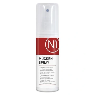 Abbildung von N1 Mückenspray 100 ml Pflanzlicher Mückenschutz für Erwachsene &amp; Kinder effektive Mückenabwehr, hautverträglich, wasserfest schweißresistent Schutz gegen Mücken Zecken mit Zitrusduft