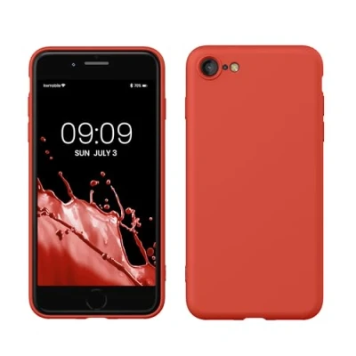 Abbildung von kwmobile Hülle kompatibel mit Apple iPhone SE (2022) / (2020) 8 7 gummierte TPU Silikon Handyhülle Schutzhülle für kabelloses Laden Case in Mandarin Orange