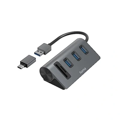 Abbildung von Hama USB Hub Kartenleser, 5 Ports, 3x A, SD, microSD, C Adapter Typ
