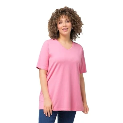 Abbildung von Ulla Popken Vausschnitt Halbarm Tshirt basic, Damen, Größe: 42/44, Light pink