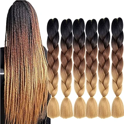 Abbildung von braids extensions brown 6 Stücke kanekalon kunsthaar zum einflechten braun zöpfe haarverlängerung 24 Zoll braiding hair for Crochet Twist (Schwarz Dunkelbraun Hellbraun)