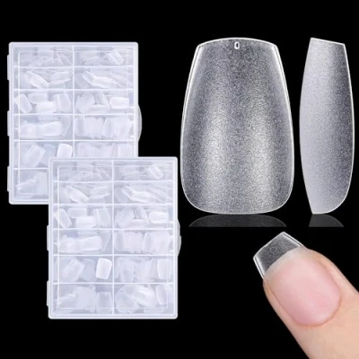 Abbildung von Oruiiju Short Ballerina Nägel Tips，Short Coffin，Kurz Nageltips Soft Gel Full Cover Nail Tips Pre Shaped Matt kunstnägel Gelly für Gelnägel(240 Stück12 Größen)