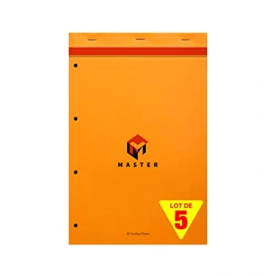 Abbildung von Calligraphe Clairefontaine 10774C Packung mit 5 Schreibblöcken Master kopfseitig geheftet, 4 fach gelocht, DIN A4+ 21x31,8 cm, 40 Blatt, kariert, 80g, Orange, 1 Pack