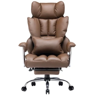 Abbildung von Efomao bürostuhl ergonomisch, PU Leder Chefsessel, 150 kg mit Fußstütze und Lendenwirbelstütze, Verstellbarer Stuhl hoher Rückenlehne, Brauner