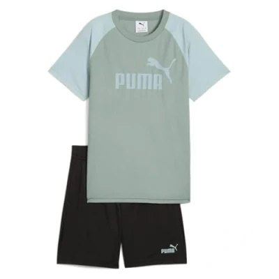 Abbildung von Puma LOGO TEE AND Shorts Unisex SET Sport Tshirt für Kinder, Größe: 140, Green moon