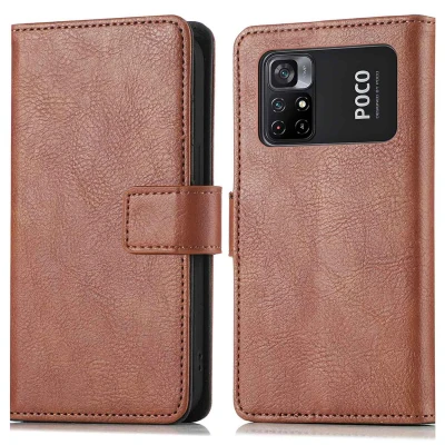 Abbildung von Xiaomi Poco M4 Pro 5G Hülle Kunstleder iMoshion Klapphülle Handyhülle Braun