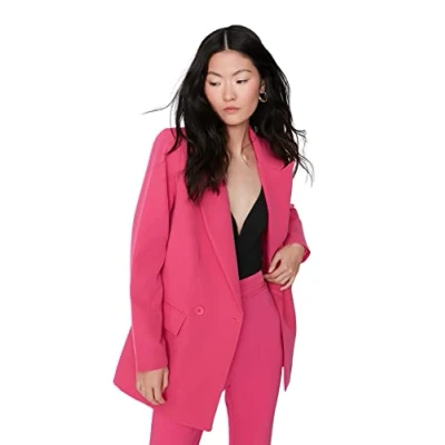 Abbildung von Trendyol Damen Regular Zweireihig Plain Webstoff Jacke Coat, Fuchsia, 38 EU