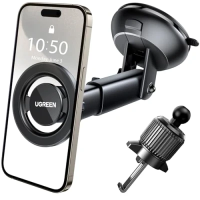 Abbildung von UGREEN MagSafe Autohalterung 2 in 1 Handyhalterung Auto Magnet 360 Drehbar Kfz Lüftung und Saugnapf kompatibel mit iPhone 16/15/14/13/12 Pro Max Mini Allen Smartphones