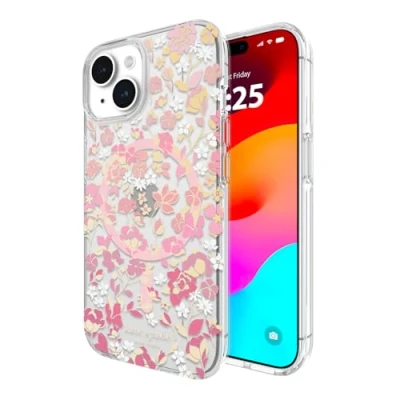 Abbildung von Kate Spade New York iPhone 15 Hülle, kompatibel mit MagSafe Flowerbed Pink Ombre