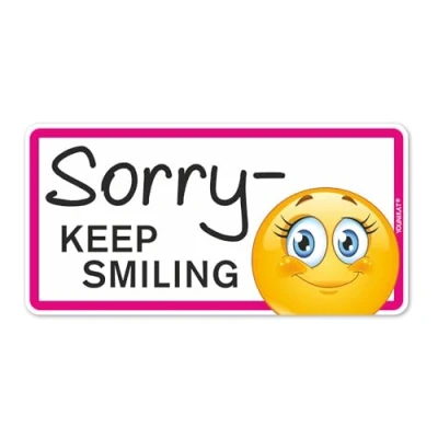 Abbildung von Fahrzeug Aufkleber Sorry Keep Smiling I 20 x 10 cm Vorsicht Achtung Fahranfänger in Autoaufkleber wetterfest mit Smiley kfz_313