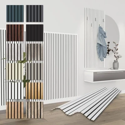 Abbildung von Hexim Wanddekoobjekt APH11 (Akustikpaneele 138,5x60cm flexible Lamellenwand Holz MDF Wandpaneele Lamellenverkleidung Wandverkleidung Innendekoration schalldämmend (12 Paneele / 9,96 m² White APH11)