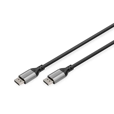 Abbildung von DIGITUS 8K/60Hz Displayport Verbindungskabel DP zu 1.4 4k/144Hz 2 m Aluminiumgehäuse Kompatibel mit Monitor, Gaming Grafikkarte Schwarz