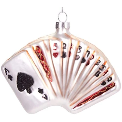 Abbildung von BRUBAKER Kartenspiel Handbemalte Weihnachtskugel aus Glas Mundgeblasener Christbaumschmuck Figuren lustig Deko Anhänger Baumkugel 11.5 cm