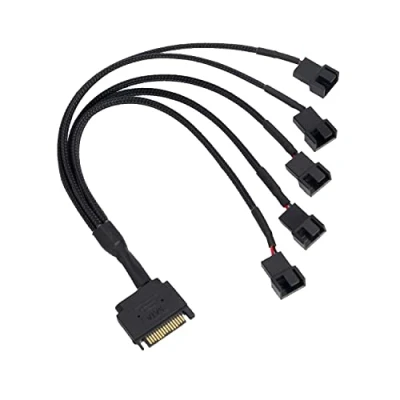 Abbildung von Kühler Lüfter Adapter Kabel, 15 Pin SATA auf 5 x 3 / 4 PMW 12V PC Gehäuselüfter Stromadapterkabel, (PWM Anschluss) Computerkühler Kühlung Splitter Y Stromkabel …