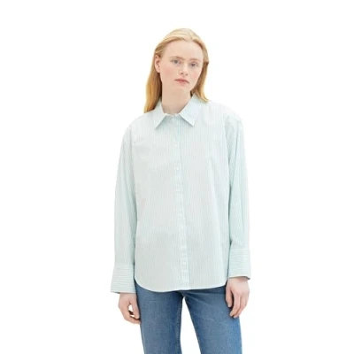 Abbildung von TOM Tailor Denim Gestreiftes Loose FIT Hemdbluse, Damen, Größe: Medium, Mint white stripe