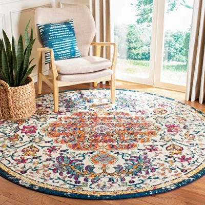 Abbildung von SAFAVIEH Boho Teppich für Wohnzimmer, Esszimmer, Schlafzimmer Madison Collection, Kurzer Flor, Elfenbein und Orange, 122 X cm