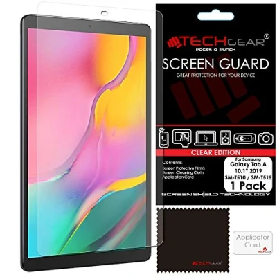 Abbildung von TECHGEAR Displayschutz für Samsung Galaxy Tab A 10,1 zoll 2019 (SM T510 / SM T515), Ultra Klare Schutzfolie serie) mit Reinigungstuch + Applikationskarte