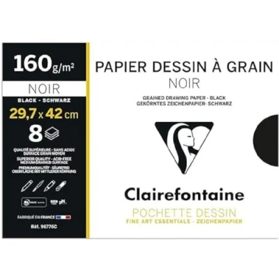 Abbildung von Clairefontaine 96776C Mappe Zeichenpapier (160 g, 29,7 x 22 cm, 8 Bögen, ideal für Kunstunterricht) schwarz