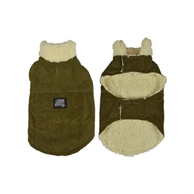 Abbildung von dynamic24 Hundejacke, Hunde Mantel Cord Winterjacke Hundemantel Fleece Jacke khaki