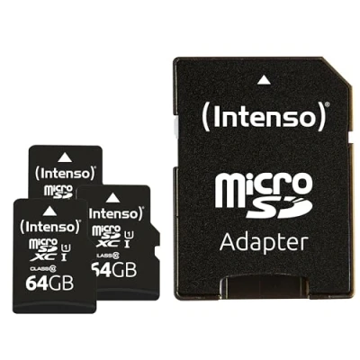 Abbildung von Intenso Premium microSDXC 3X 64GB Class 10 UHS I Speicherkarte inkl. SD Adapter (bis zu 90 MB/s), schwarz