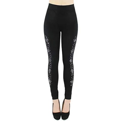 Abbildung von dy_mode Highwaist Leggings Damen Fitness mit Glitzer Strass Leggins High Waist elastischem Bund