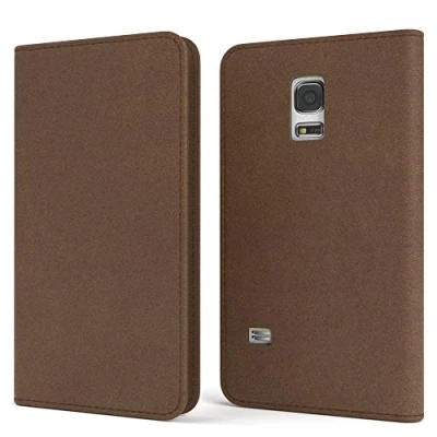Abbildung von EAZY CASE Tasche kompatibel mit Samsung Galaxy S5 Mini Vintage Schutzhülle Standfunktion Klapphülle Bookstyle, Handytasche Handyhülle Magnetverschluss und Kartenfach, Kunstleder, Braun