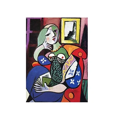Abbildung von Yooyu Frau mit Buch von Picasso Leinwand Malerei Surrealismus Kunst Poster und Drucke Wandkunst Bild für Wohnzimmer Home Decor 50x70cm Rahmenlos